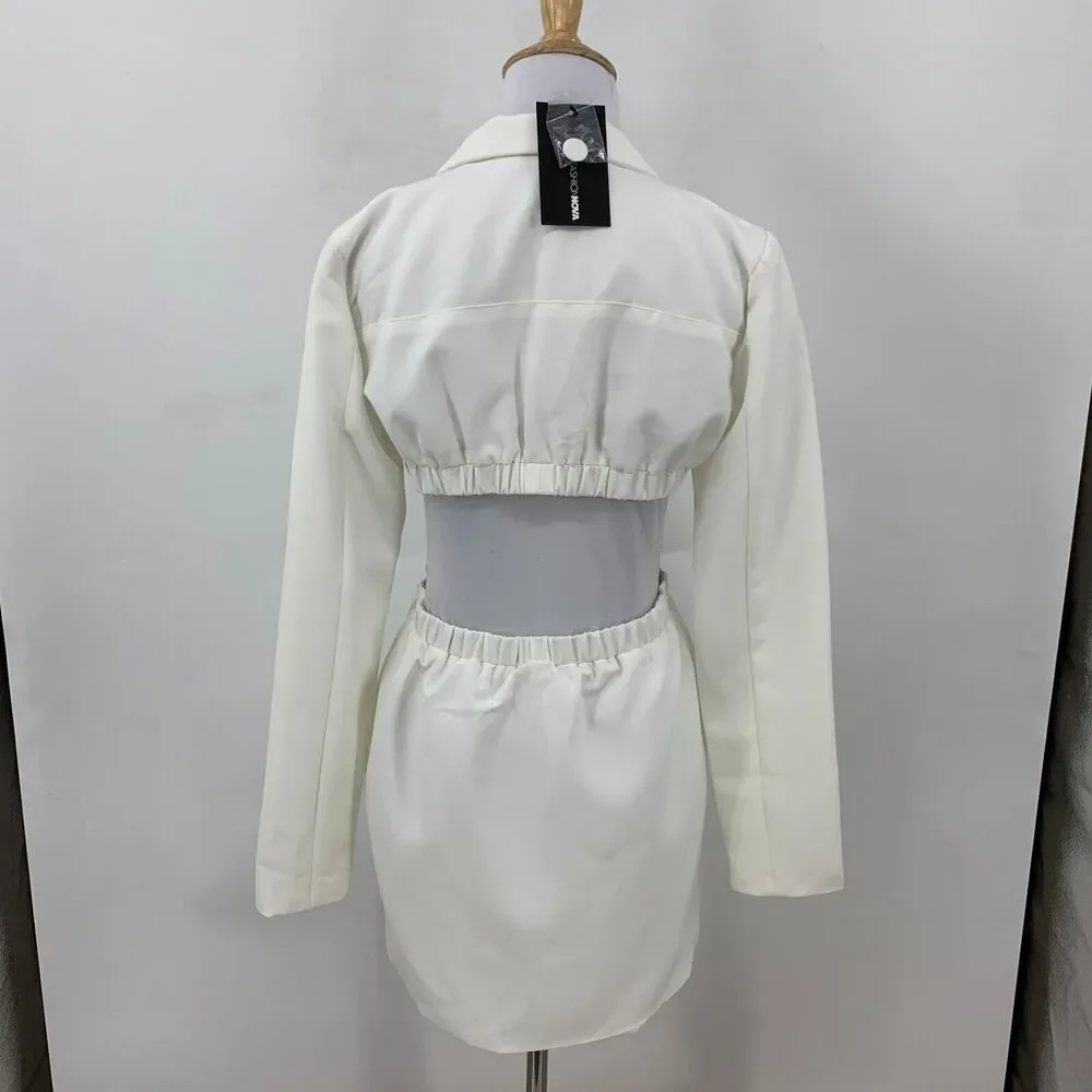 Fashion Nova Mini Dress Womens S Small Off White Serious Business Blazer V Neck